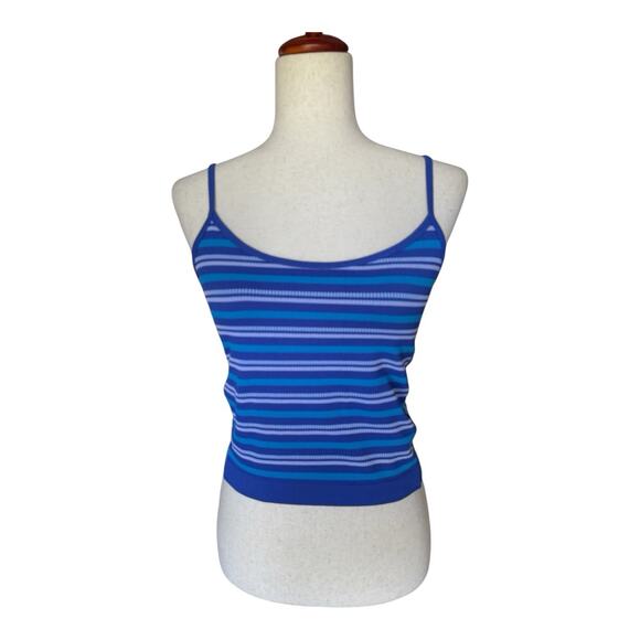 Forever 21 Cropped Tank Top Blue Striped Ribbed Spaghetti Straps Size Small - Picture 1 of 5